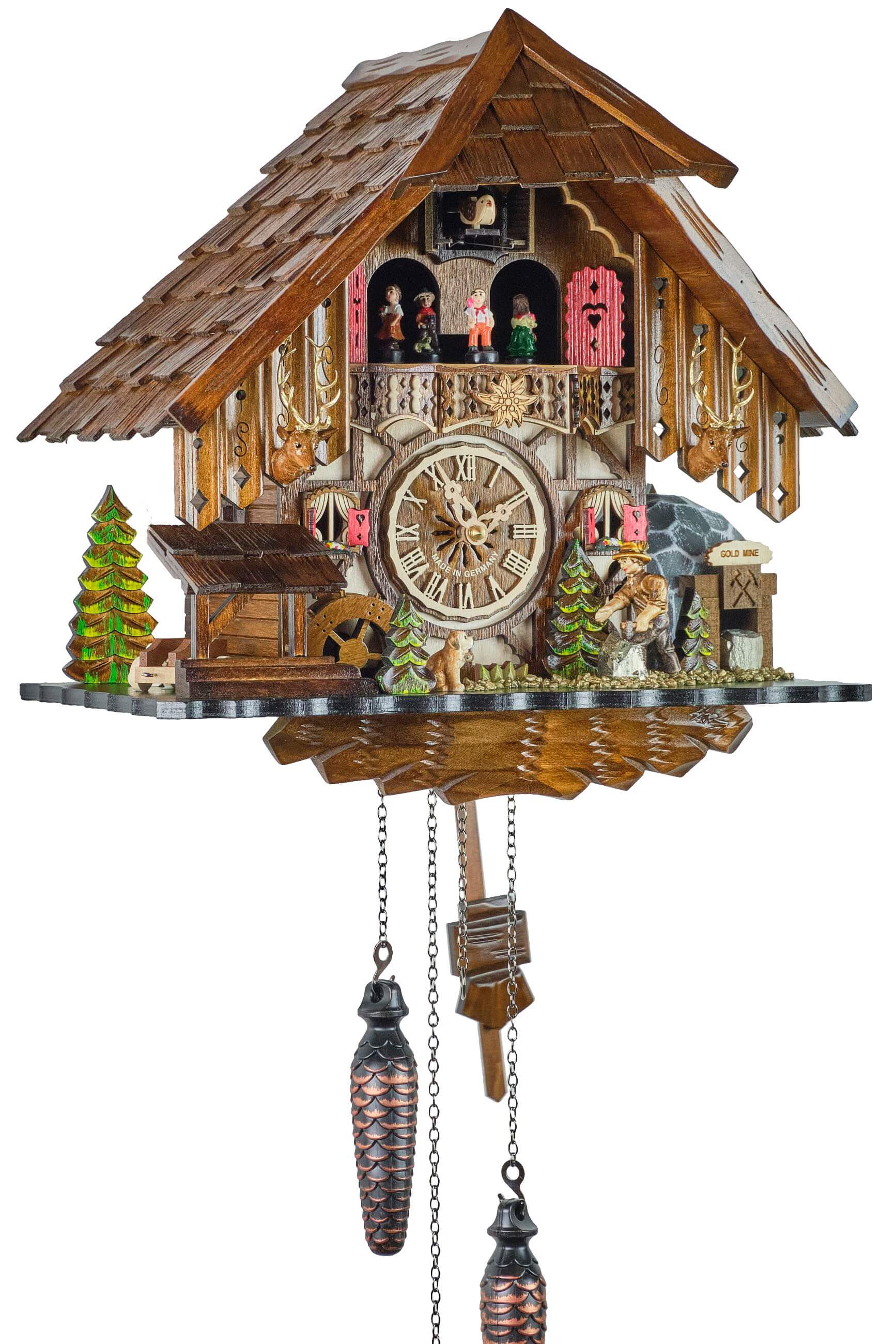 Engstler -Cuckoo Clock Quartz Music Gold Mine 33cm- 48721 QMT