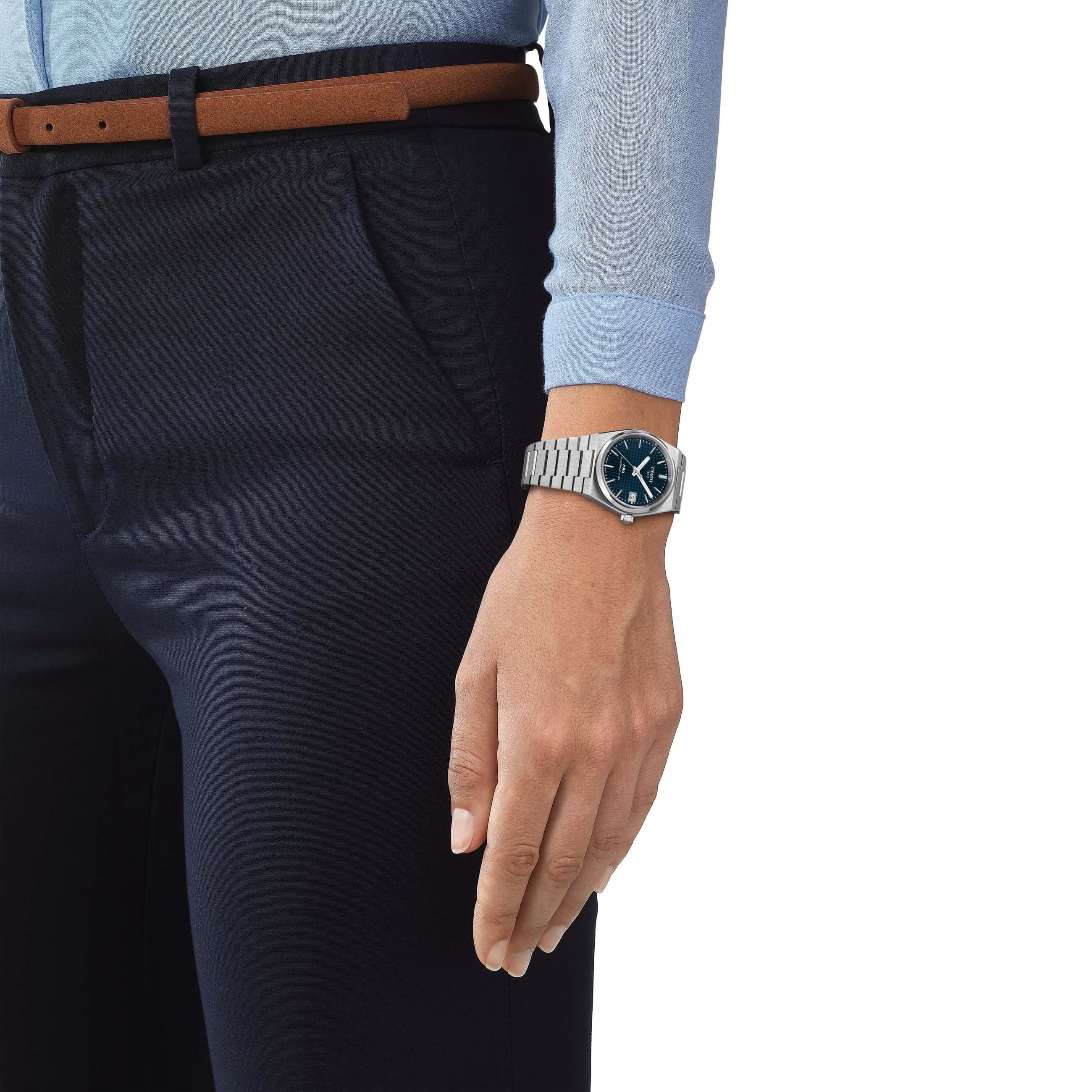 TISSOT -PRX Powermatic 80 Damen - und Herrenuhr Silber Blau Automatik Saphirglas 35mm- T137.207.11.041.00