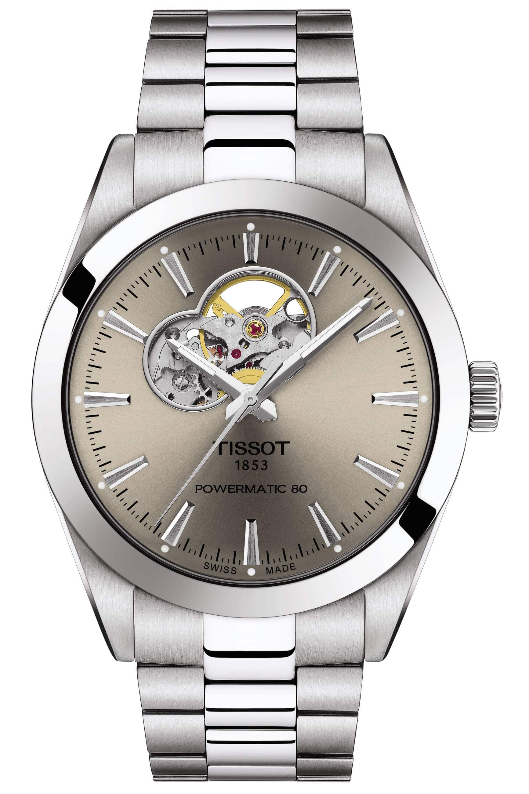 TISSOT -Gentleman Powermatic 80 Open Heart Herrenuhr Silber Rhodium Automatik 40mm- T127.407.11.081.00