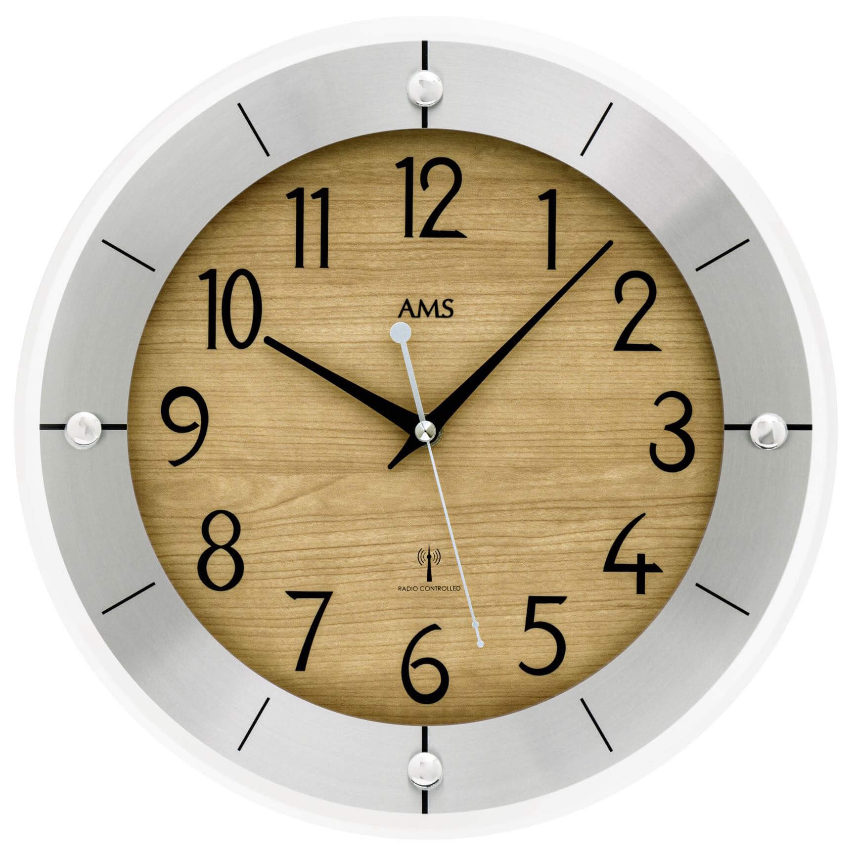 AMS -Wall clock beech silver radio controlled movement 31cm- 5592