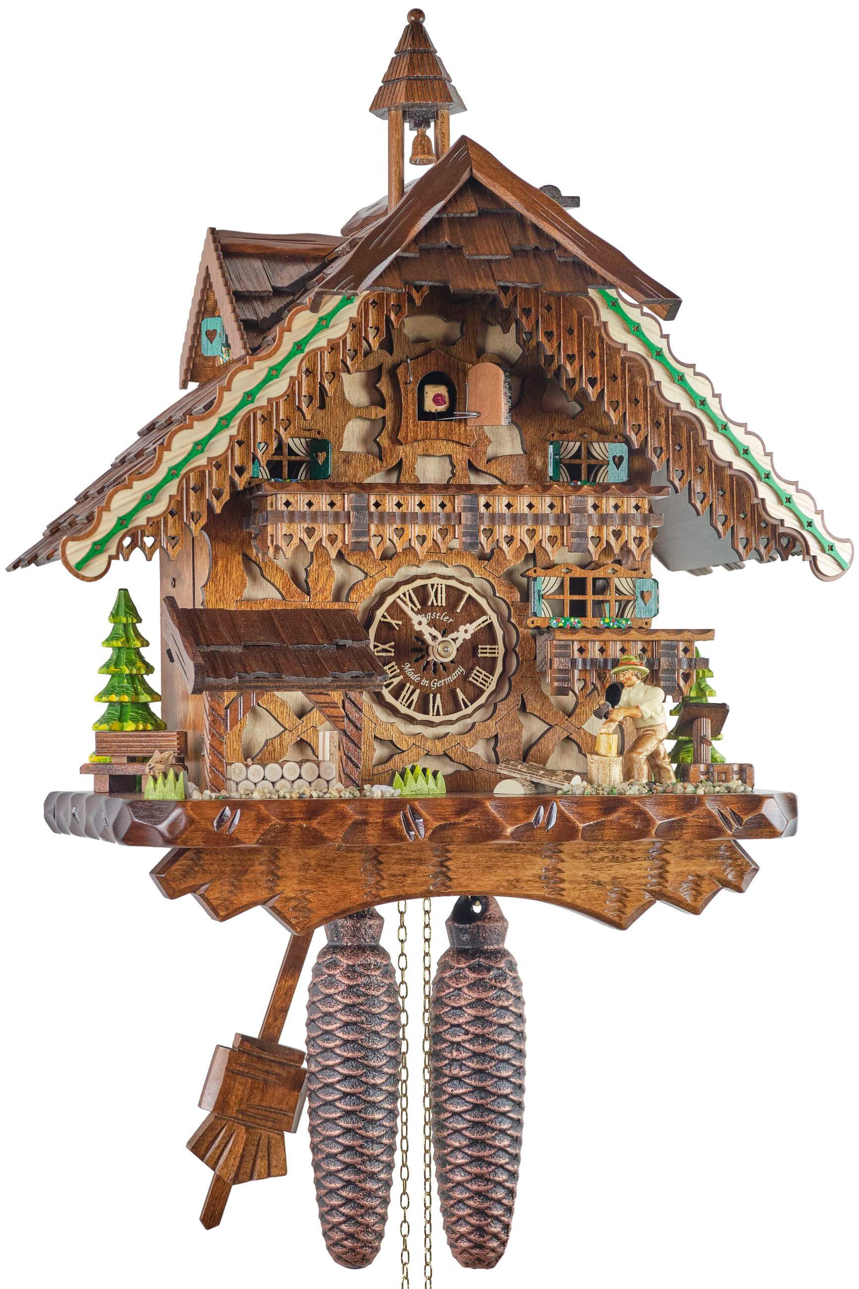 Engstler -Cuckoo clock Black Forest house with wood chopper 8-day movement 42cm- 3801/8