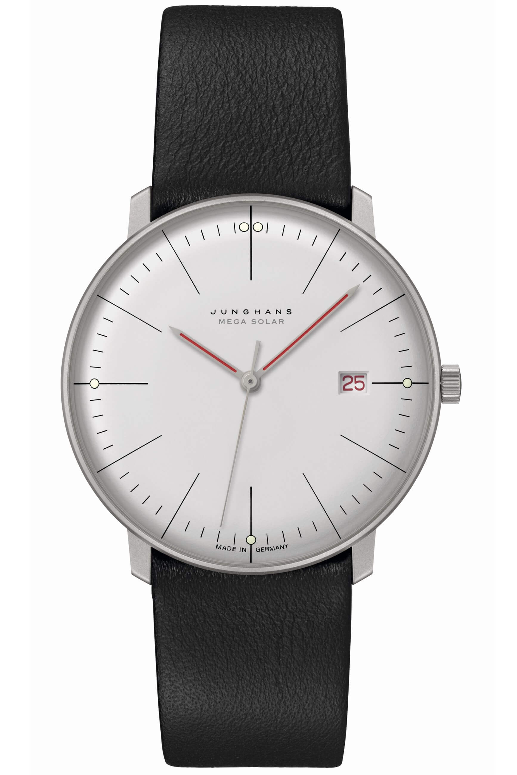 Junghans -max bill MEGA Solar Bauhaus men's watch black white sapphire crystal 38mm- 059/2326.02