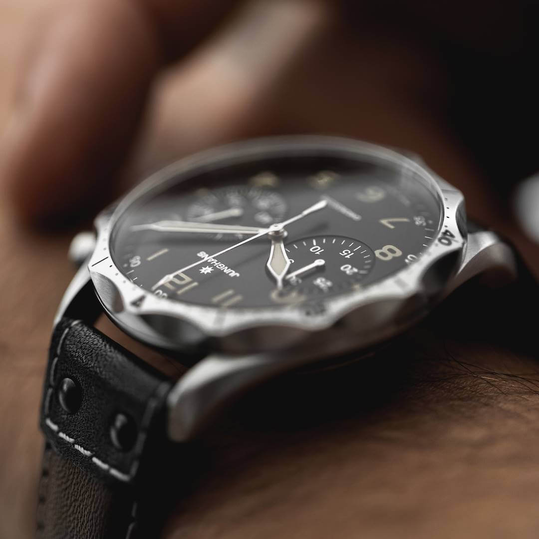 Junghans -Meister Pilot Chronoscope Men's Watch Black Automatic Sapphire Crystal 43mm- 027/3590.00
